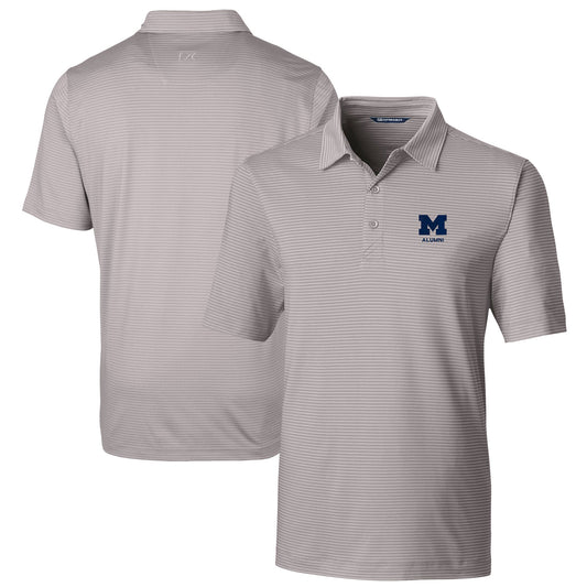 Men's Cutter & Buck  Gray Michigan Wolverines Alumni Logo Forge Pencil Stripe Stretch DryTec Polo