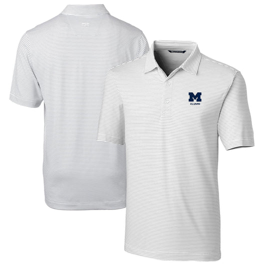 Men's Cutter & Buck  White Michigan Wolverines Alumni Logo Forge Pencil Stripe Stretch DryTec Polo