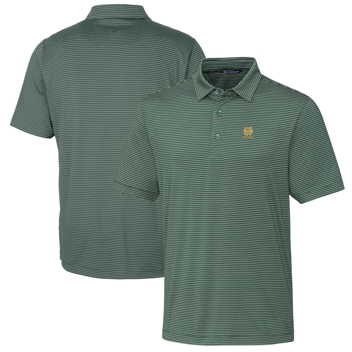 Men's Cutter & Buck  Green Notre Dame Fighting Irish Alumni Logo Forge Pencil Stripe Stretch DryTec Polo