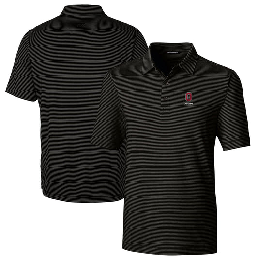 Men's Cutter & Buck  Black Ohio State Buckeyes Alumni Logo Forge Pencil Stripe Stretch DryTec Polo