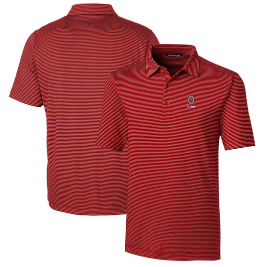 Men's Cutter & Buck  Scarlet Ohio State Buckeyes Alumni Logo Forge Pencil Stripe Stretch DryTec Polo