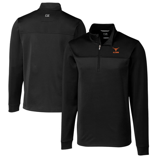 Men's Cutter & Buck  Black Texas Longhorns Alumni Logo Traverse Stripe Stretch Quarter-Zip Pullover Top