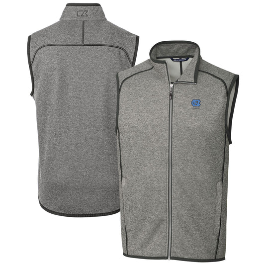 Men's Cutter & Buck  Heather Gray North Carolina Tar Heels Alumni Logo Mainsail Sweater Knit Fleece Full-Zip Vest
