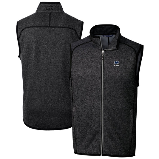 Men's Cutter & Buck  Heather Charcoal Penn State Nittany Lions Alumni Logo Mainsail Sweater Knit Fleece Full-Zip Vest