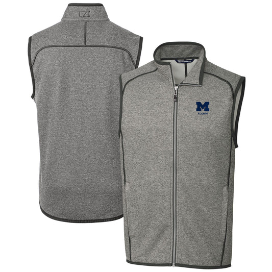 Men's Cutter & Buck  Heather Gray Michigan Wolverines Alumni Logo Mainsail Sweater Knit Fleece Full-Zip Vest