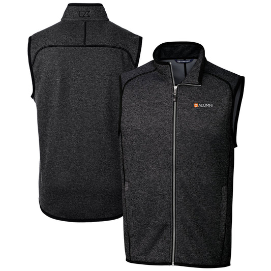 Men's Cutter & Buck  Heather Charcoal Tennessee Volunteers Alumni Logo Mainsail Sweater Knit Fleece Full-Zip Vest