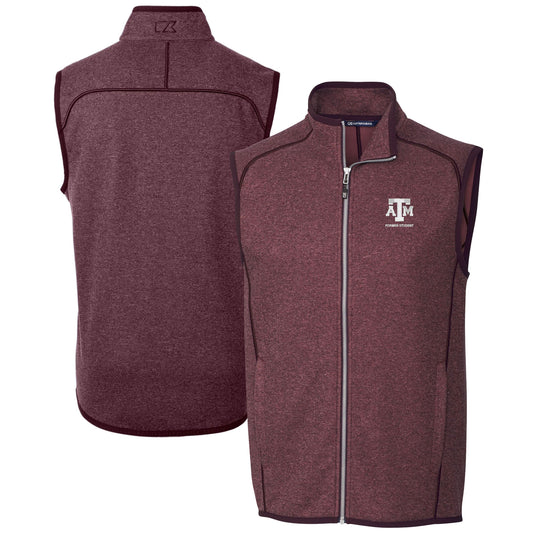 Men's Cutter & Buck  Heather Maroon Texas A&M Aggies Alumni Logo Mainsail Sweater Knit Fleece Full-Zip Vest