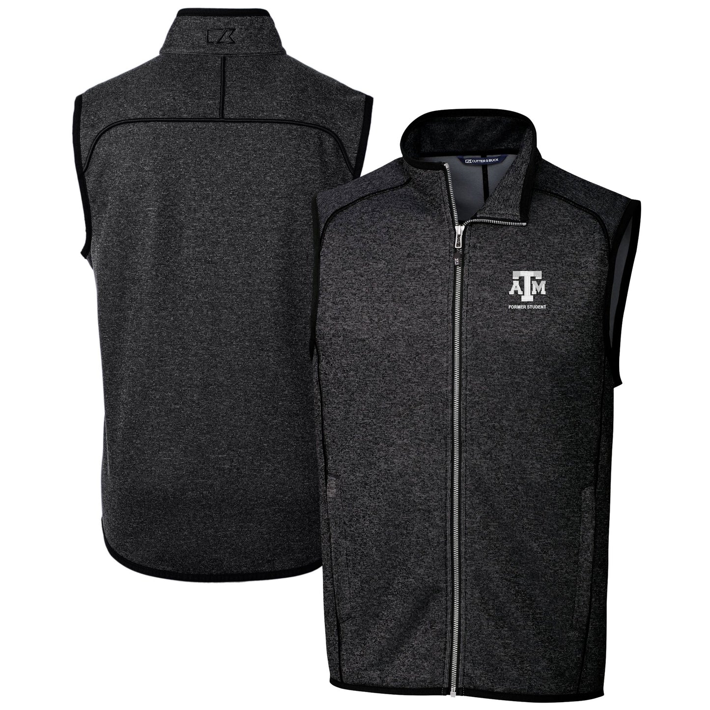 Men's Cutter & Buck  Heather Charcoal Texas A&M Aggies Alumni Logo Mainsail Sweater Knit Fleece Full-Zip Vest