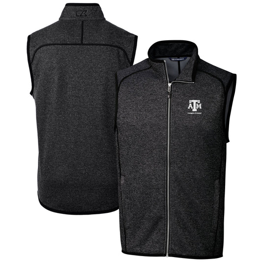 Men's Cutter & Buck  Heather Charcoal Texas A&M Aggies Alumni Logo Mainsail Sweater Knit Fleece Full-Zip Vest