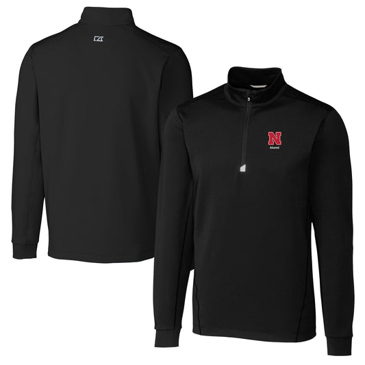 Men's Cutter & Buck  Black Nebraska Huskers Alumni Logo Traverse Stretch Quarter-Zip Pullover Top