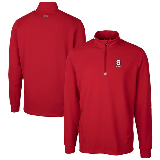 Men's Cutter & Buck  Red NC State Wolfpack Alumni Logo Traverse Stretch Quarter-Zip Pullover Top