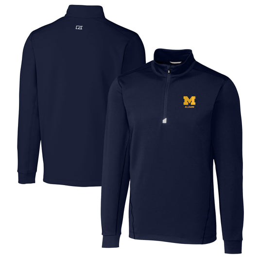 Men's Cutter & Buck  Navy Michigan Wolverines Alumni Logo Traverse Stretch Quarter-Zip Pullover Top