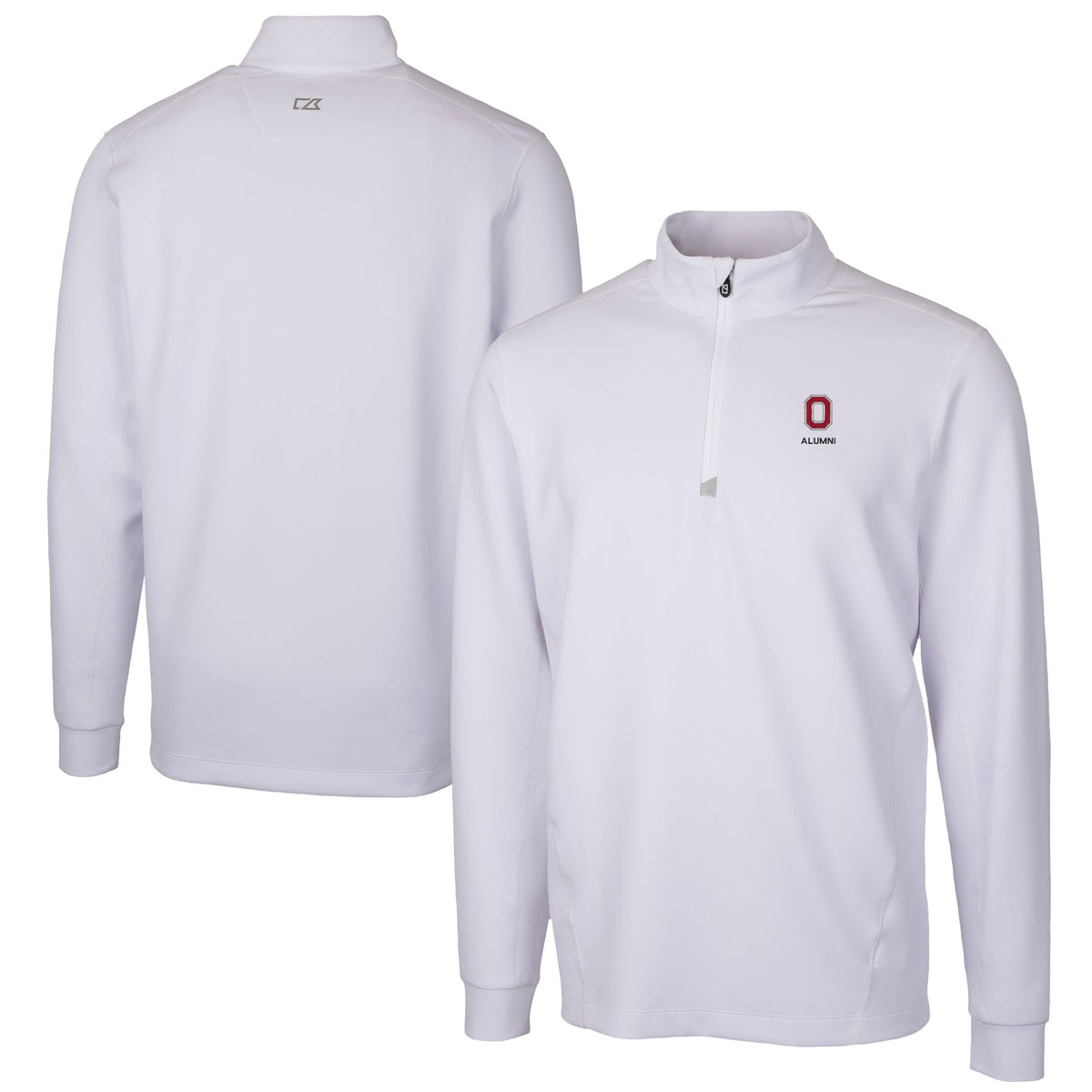 Men's Cutter & Buck  White Ohio State Buckeyes Alumni Logo Traverse Stretch Quarter-Zip Pullover Top