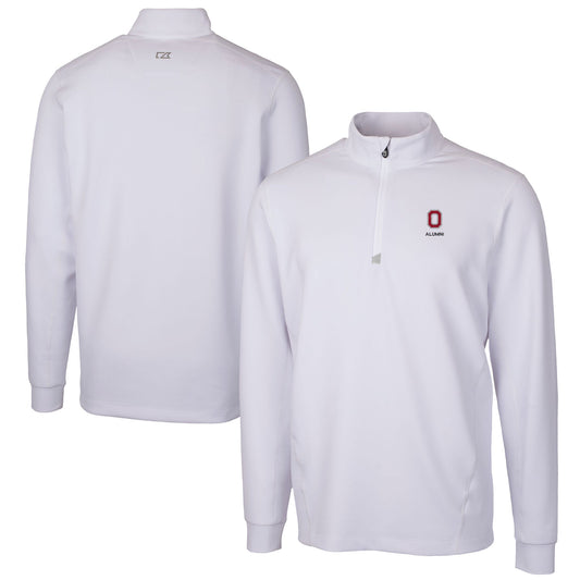 Men's Cutter & Buck  White Ohio State Buckeyes Alumni Logo Traverse Stretch Quarter-Zip Pullover Top