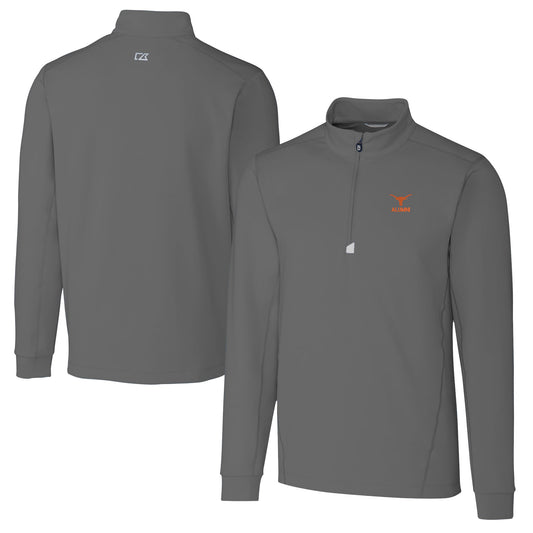 Men's Cutter & Buck  Gray Texas Longhorns Alumni Logo Traverse Stretch Quarter-Zip Pullover Top