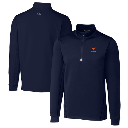 Men's Cutter & Buck  Navy Texas Longhorns Alumni Logo Traverse Stretch Quarter-Zip Pullover Top