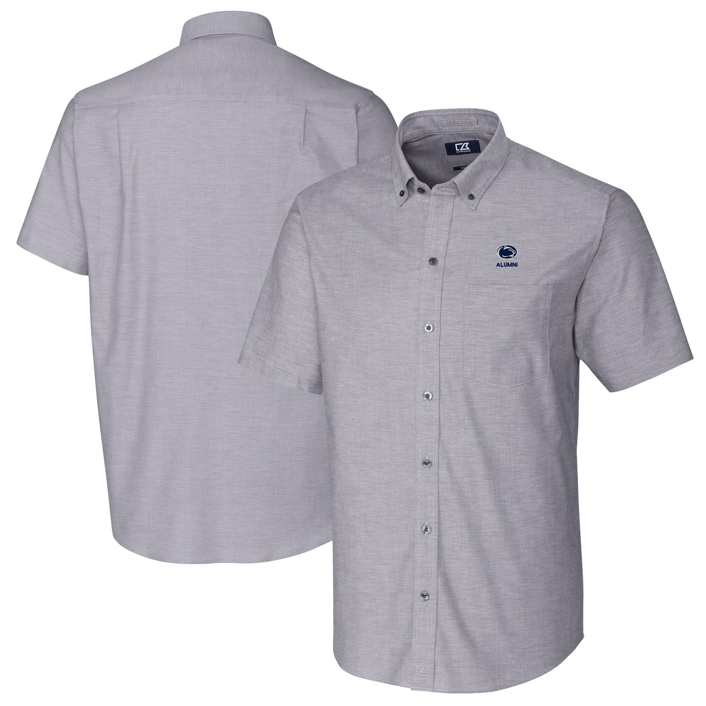 Men's Cutter & Buck  Charcoal Penn State Nittany Lions Alumni Logo Stretch Oxford Short Sleeve Button-Down Shirt