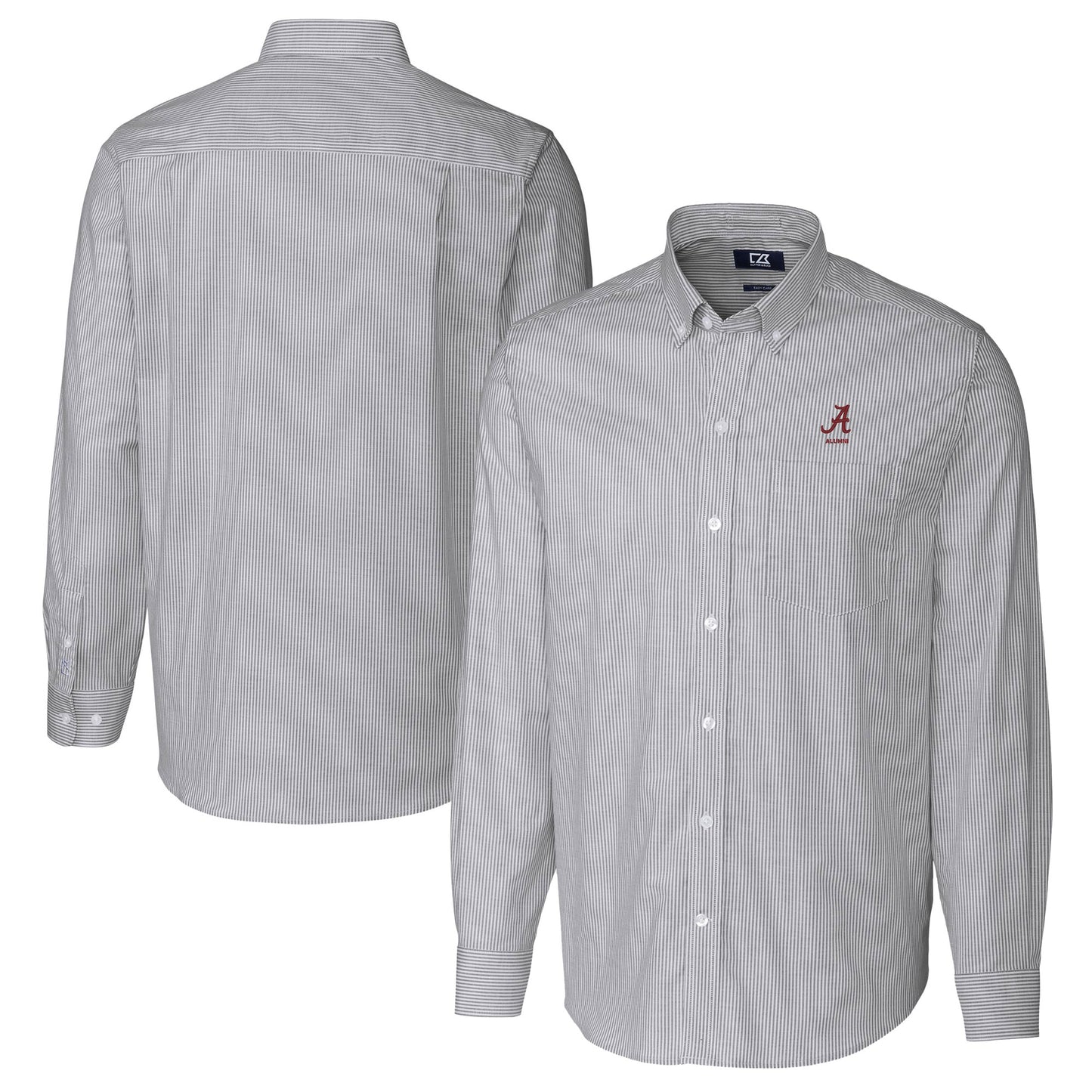 Men's Cutter & Buck  Charcoal Alabama Crimson Tide Alumni Logo Stretch Oxford Stripe Long Sleeve Button-Down Shirt