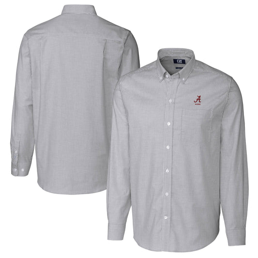 Men's Cutter & Buck  Charcoal Alabama Crimson Tide Alumni Logo Stretch Oxford Stripe Long Sleeve Button-Down Shirt