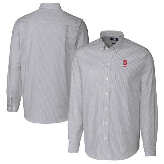 Men's Cutter & Buck  Charcoal NC State Wolfpack Alumni Logo Stretch Oxford Stripe Long Sleeve Button-Down Shirt
