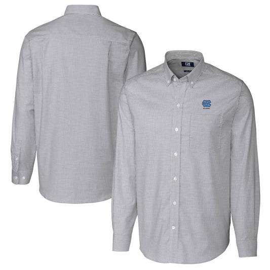 Men's Cutter & Buck  Charcoal North Carolina Tar Heels Alumni Logo Stretch Oxford Stripe Long Sleeve Button-Down Shirt