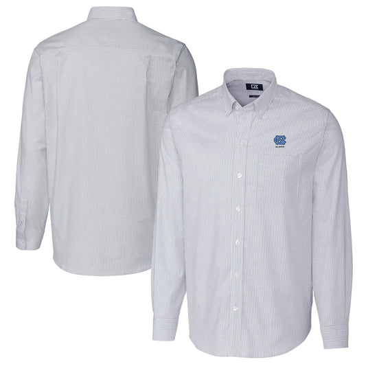 Men's Cutter & Buck  Carolina Blue North Carolina Tar Heels Alumni Logo Stretch Oxford Stripe Long Sleeve Button-Down Shirt