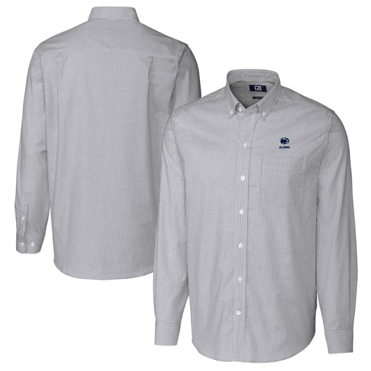 Men's Cutter & Buck  Charcoal Penn State Nittany Lions Alumni Logo Stretch Oxford Stripe Long Sleeve Button-Down Shirt