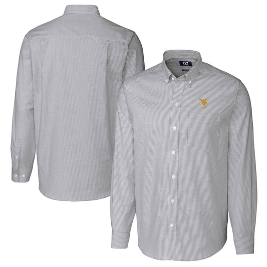 Men's Cutter & Buck  Charcoal West Virginia Mountaineers Alumni Logo Stretch Oxford Stripe Long Sleeve Button-Down Shirt