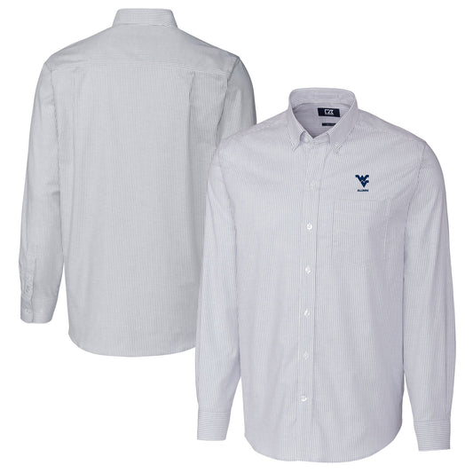 Men's Cutter & Buck  Light Blue West Virginia Mountaineers Alumni Logo Stretch Oxford Stripe Long Sleeve Button-Down Shirt