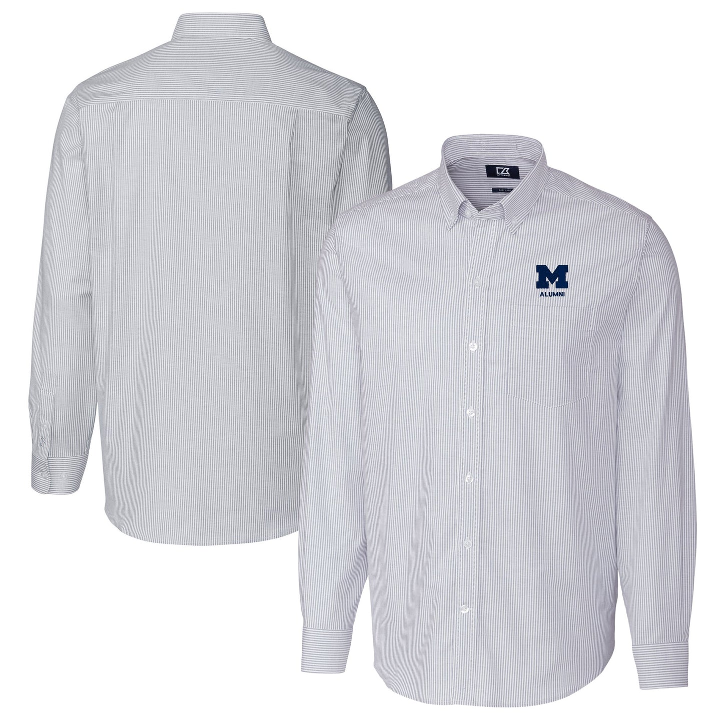 Men's Cutter & Buck  Light Blue Michigan Wolverines Alumni Logo Stretch Oxford Stripe Long Sleeve Button-Down Shirt