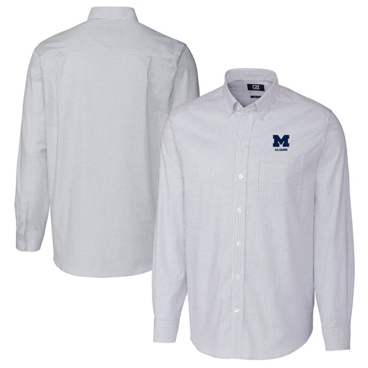 Men's Cutter & Buck  Light Blue Michigan Wolverines Alumni Logo Stretch Oxford Stripe Long Sleeve Button-Down Shirt