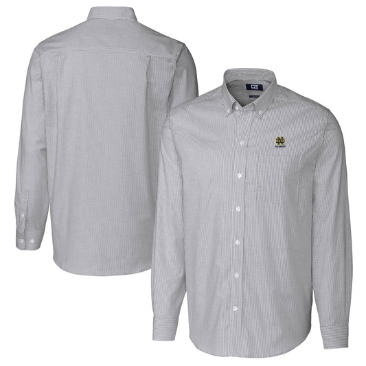 Men's Cutter & Buck  Charcoal Notre Dame Fighting Irish Alumni Logo Stretch Oxford Stripe Long Sleeve Button-Down Shirt