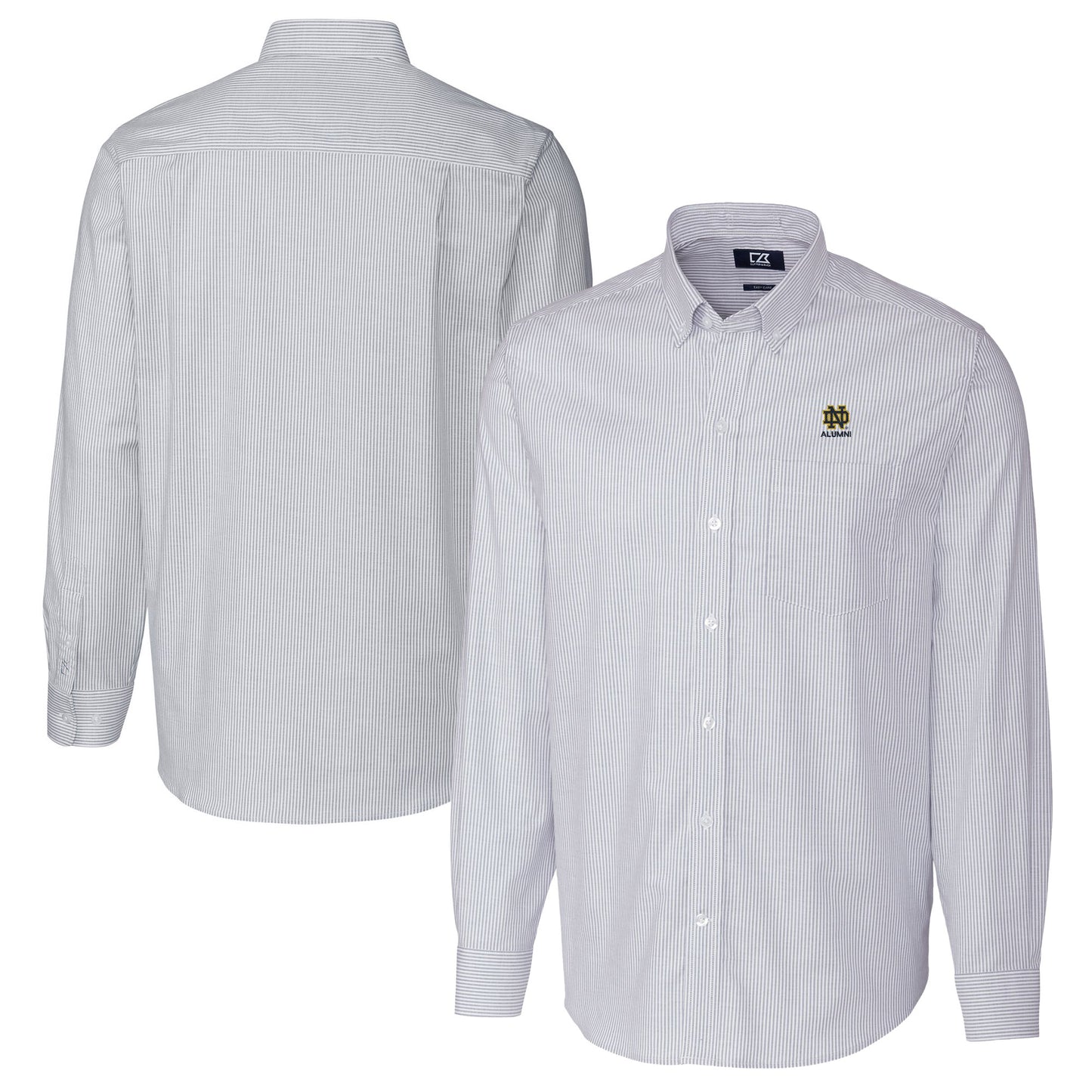 Men's Cutter & Buck  Light Blue Notre Dame Fighting Irish Alumni Logo Stretch Oxford Stripe Long Sleeve Button-Down Shirt