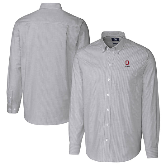 Men's Cutter & Buck  Charcoal Ohio State Buckeyes Alumni Logo Stretch Oxford Stripe Long Sleeve Button-Down Shirt