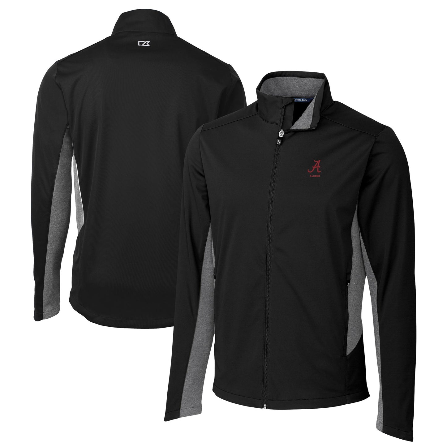 Men's Cutter & Buck  Black Alabama Crimson Tide Alumni Logo Navigate Softshell Full-Zip Jacket