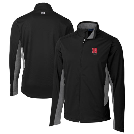 Men's Cutter & Buck  Black Nebraska Huskers Alumni Logo Navigate Softshell Full-Zip Jacket