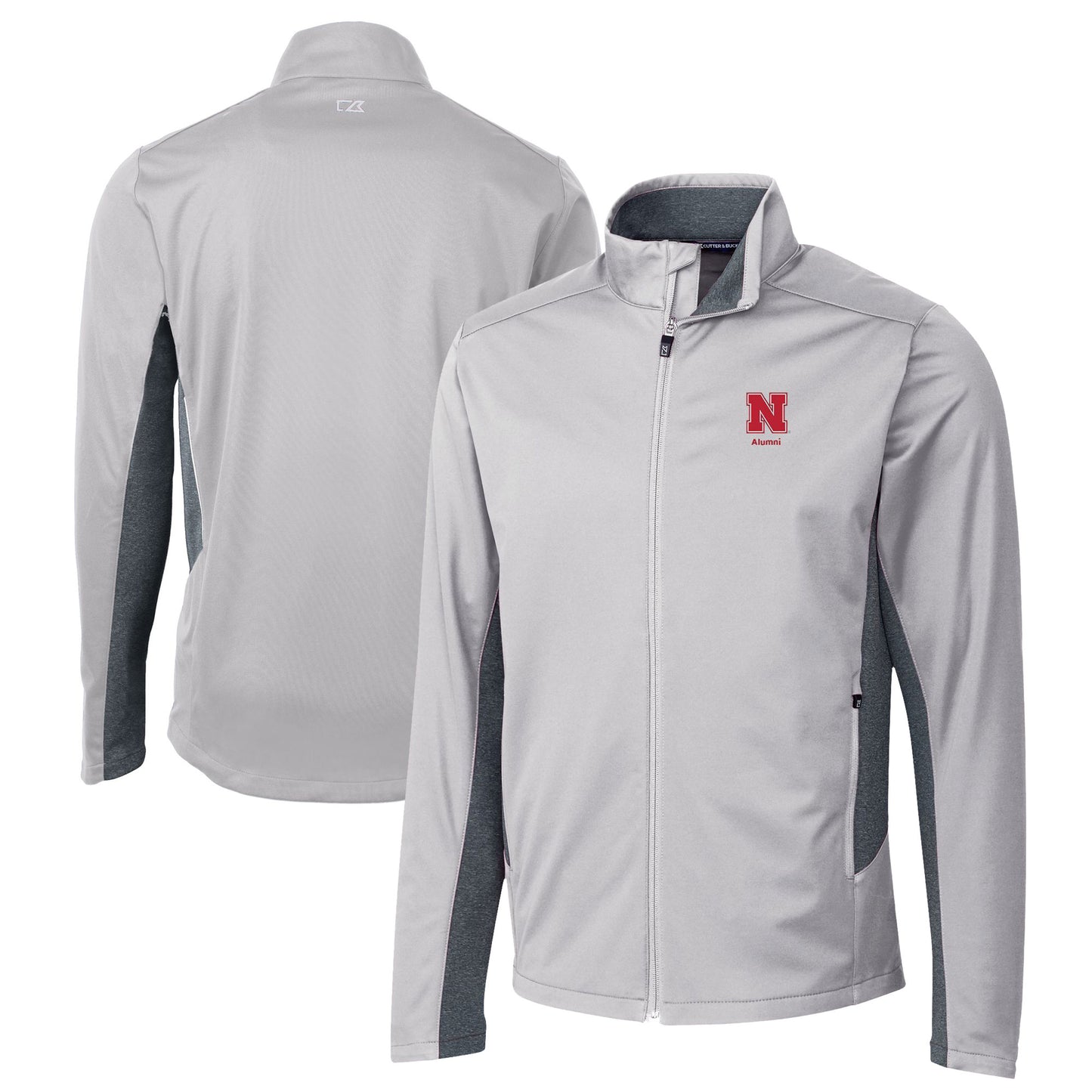 Men's Cutter & Buck  Gray Nebraska Huskers Alumni Logo Navigate Softshell Full-Zip Jacket