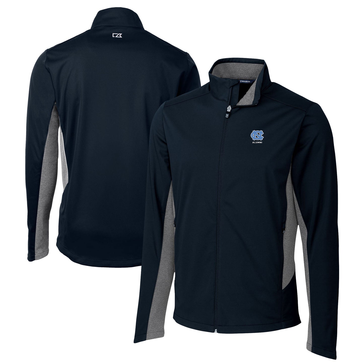 Men's Cutter & Buck  Navy North Carolina Tar Heels Alumni Logo Navigate Softshell Full-Zip Jacket