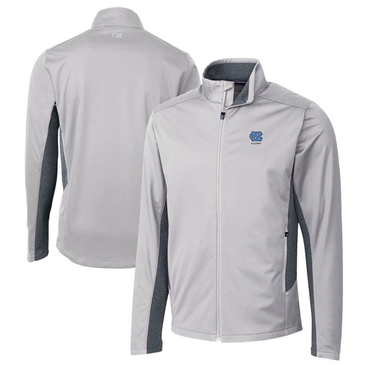 Men's Cutter & Buck  Gray North Carolina Tar Heels Alumni Logo Navigate Softshell Full-Zip Jacket