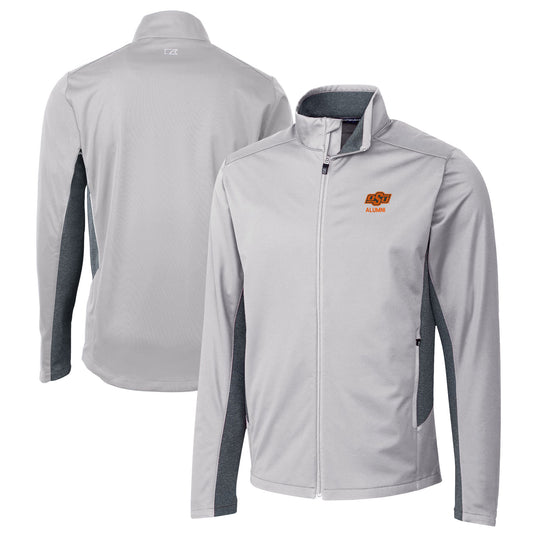 Men's Cutter & Buck  Gray Oklahoma State Cowboys Alumni Logo Navigate Softshell Full-Zip Jacket