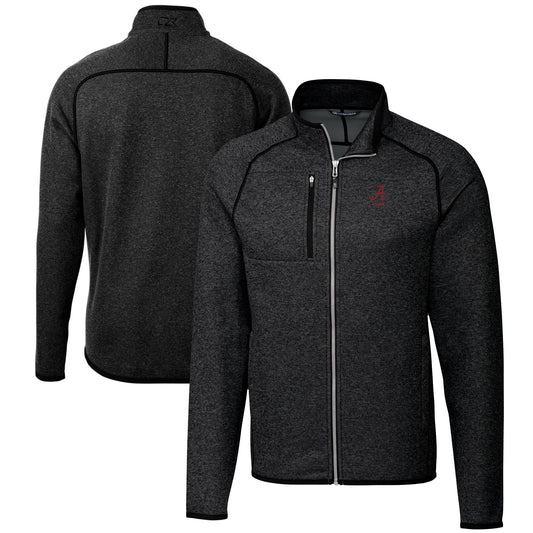 Men's Cutter & Buck  Heather Charcoal Alabama Crimson Tide Alumni Logo Mainsail Sweater-Knit Full-Zip Jacket