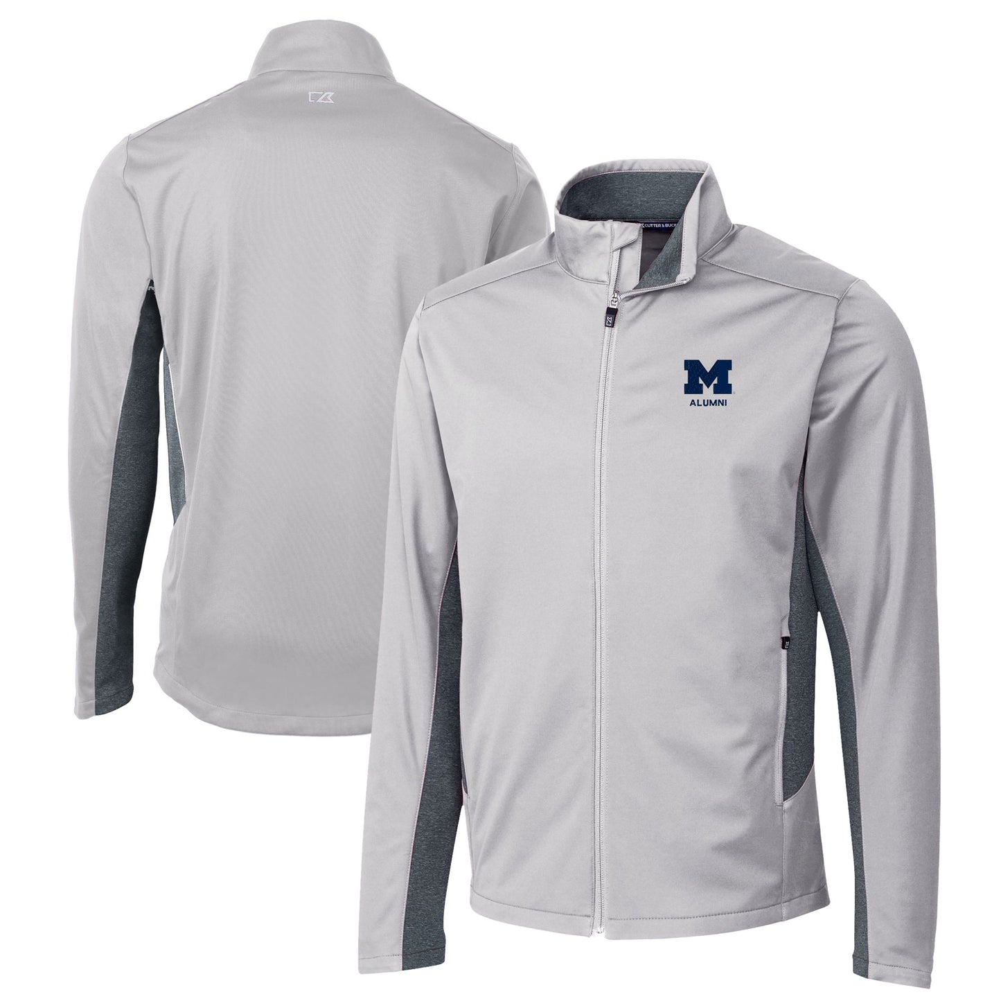 Men's Cutter & Buck  Gray Michigan Wolverines Alumni Logo Navigate Softshell Full-Zip Jacket