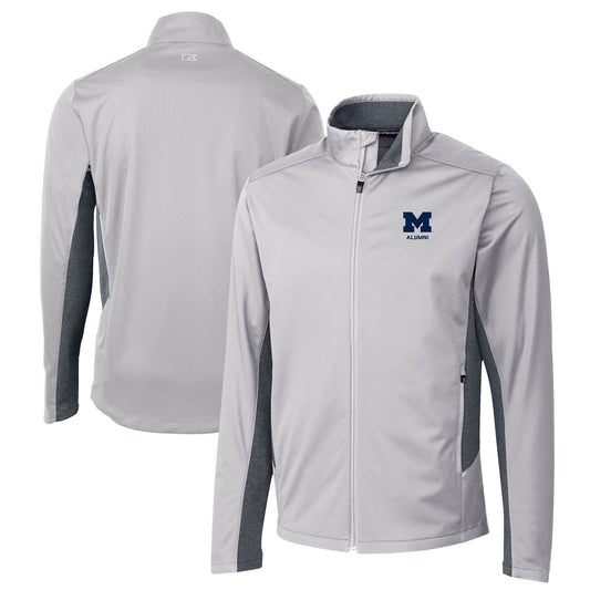 Men's Cutter & Buck  Gray Michigan Wolverines Alumni Logo Navigate Softshell Full-Zip Jacket