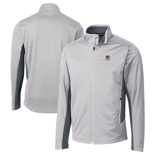 Men's Cutter & Buck  Gray Notre Dame Fighting Irish Alumni Logo Navigate Softshell Full-Zip Jacket
