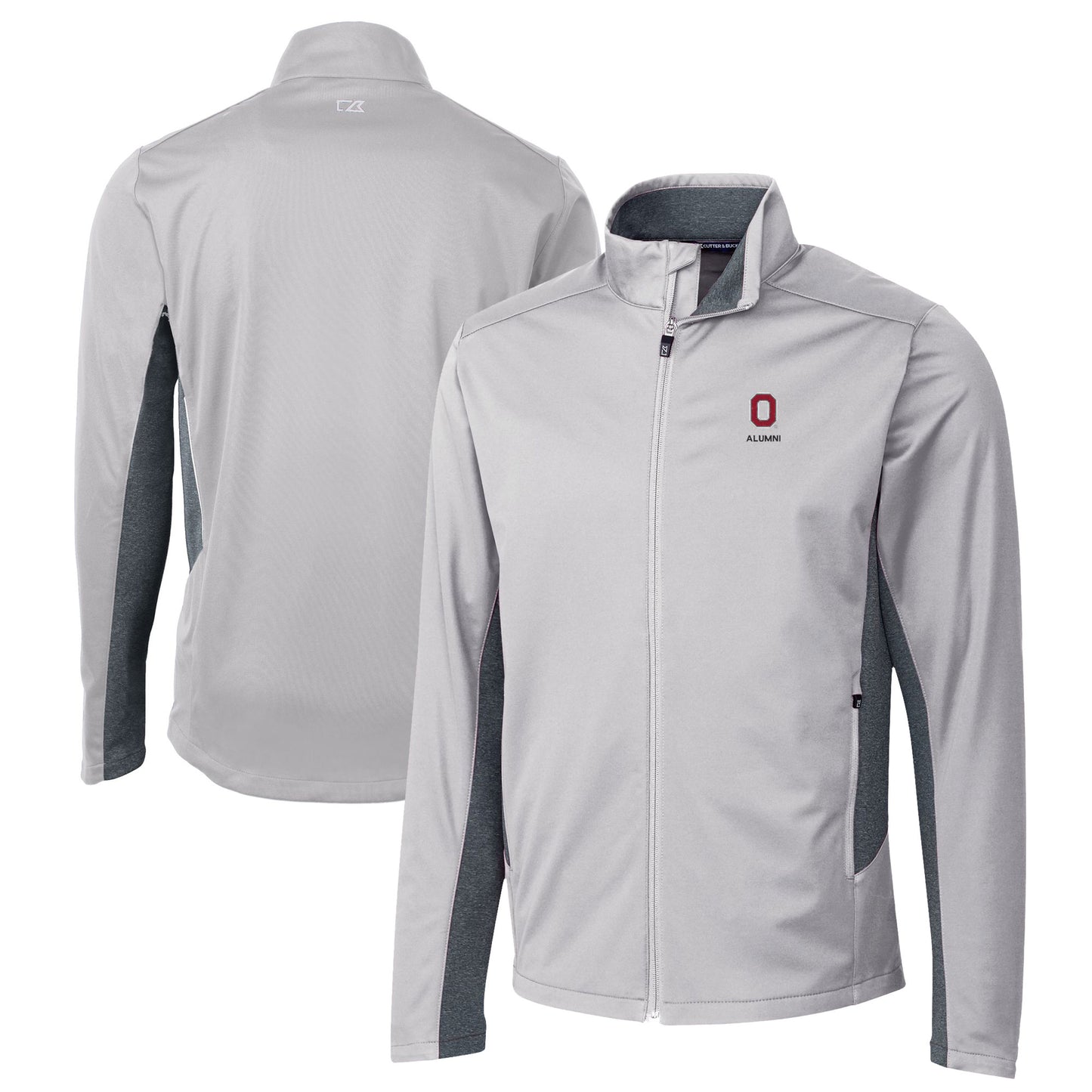 Men's Cutter & Buck  Gray Ohio State Buckeyes Alumni Logo Navigate Softshell Full-Zip Jacket