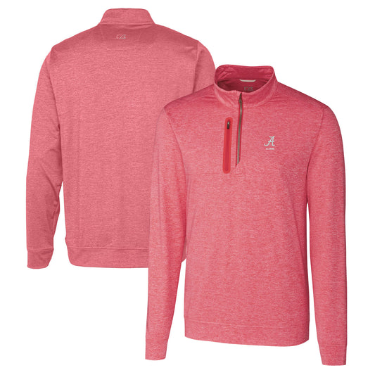 Men's Cutter & Buck  Crimson Alabama Crimson Tide Alumni Logo Stealth Heathered Quarter-Zip Pullover Top