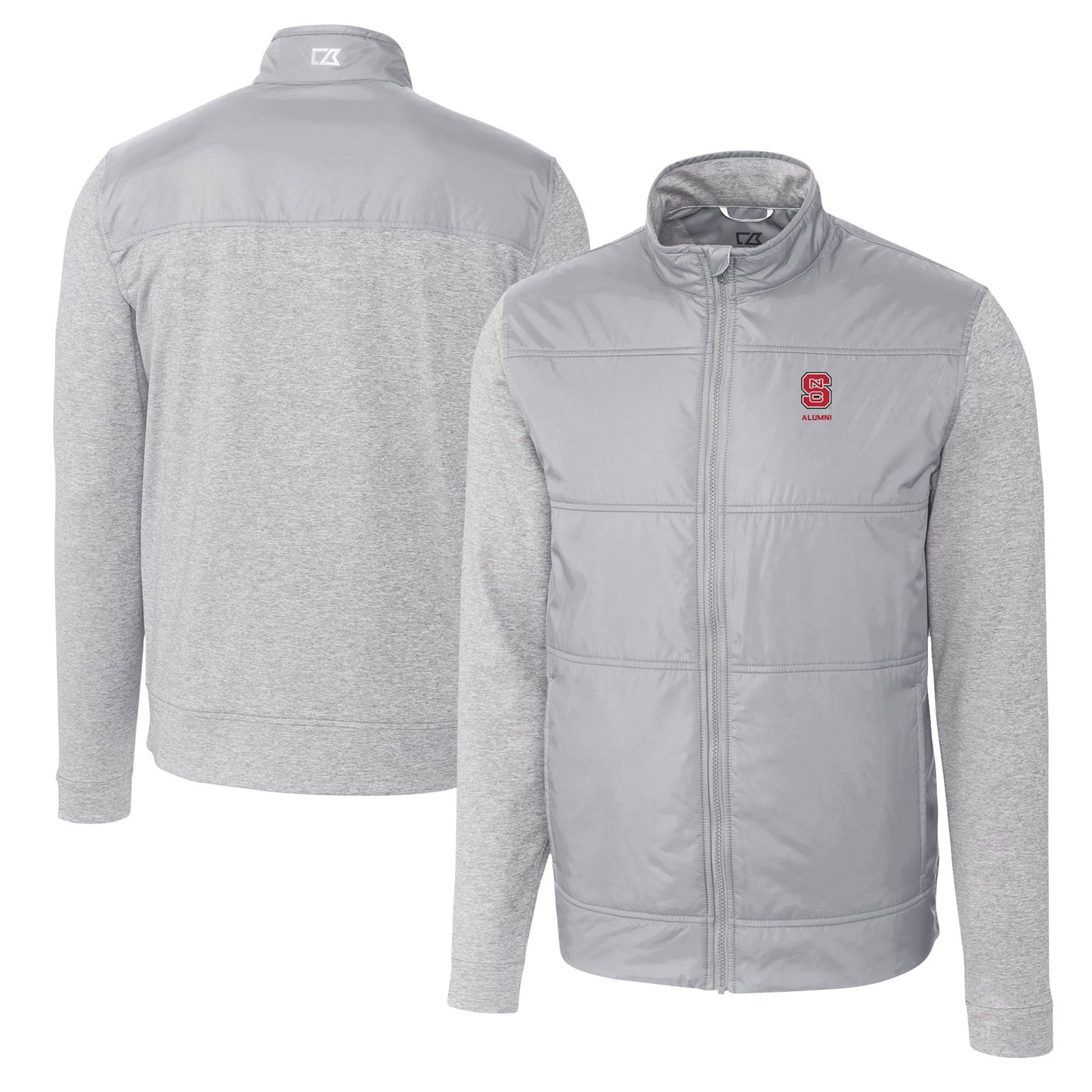 Men's Cutter & Buck Gray NC State Wolfpack Alumni Logo Stealth Hybrid Quilted Full-Zip Windbreaker Jacket