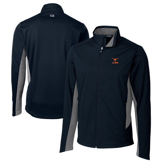 Men's Cutter & Buck  Navy Texas Longhorns Alumni Logo Navigate Softshell Full-Zip Jacket