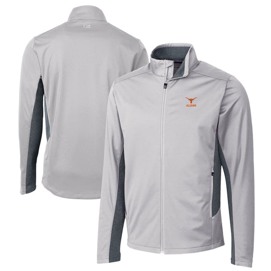 Men's Cutter & Buck  Gray Texas Longhorns Alumni Logo Navigate Softshell Full-Zip Jacket