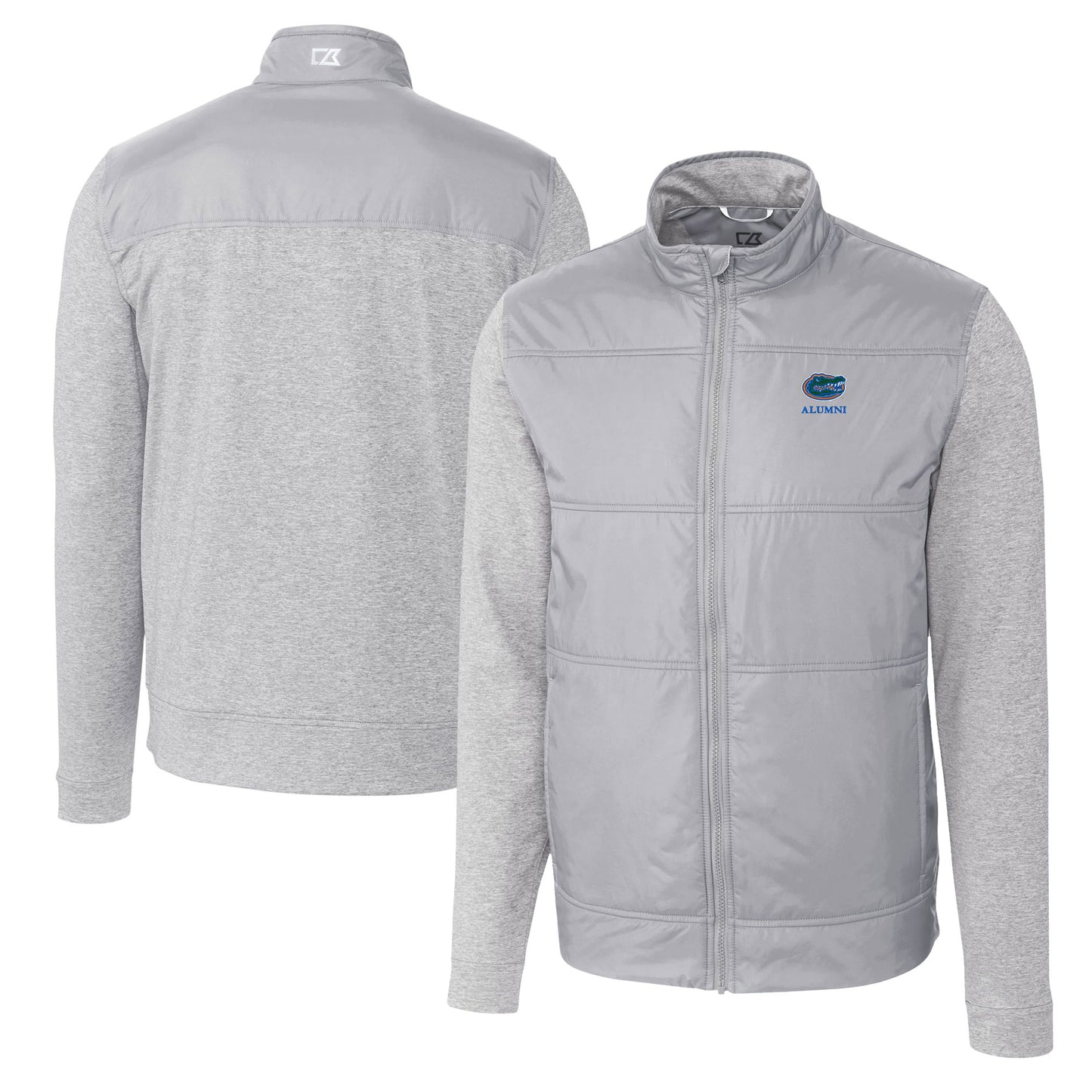 Men's Cutter & Buck Gray Florida Gators Alumni Logo Stealth Hybrid Quilted Full-Zip Windbreaker Jacket